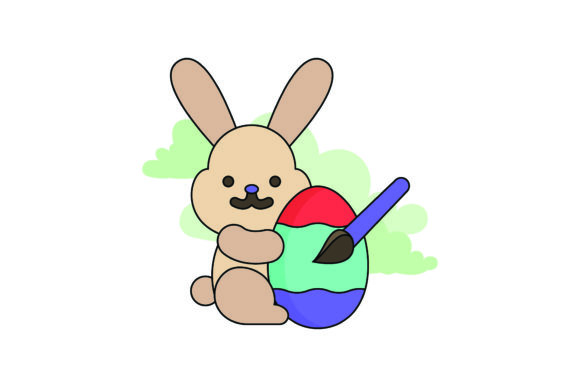 Flat Icon Easter Bunny Color Outline for Graphics and Freebies