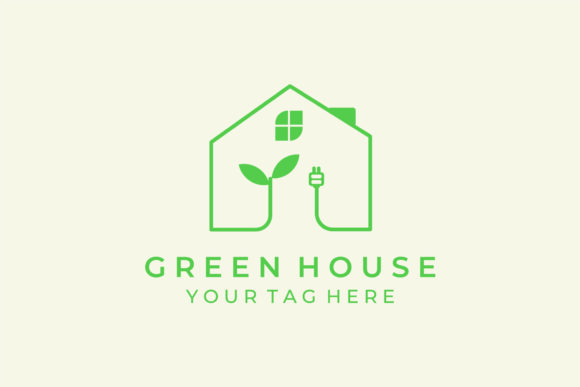 Green House Logo Illustration Design: A Modern Graphic Freebie for Content Creators