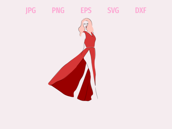 Red Dress Girl Minimalistic Art: A Versatile Graphic for Handmade Creations