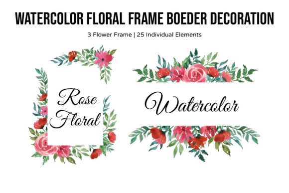 Rose Floral Watercolor Frame Border Set: A Versatile Graphic for Crafts and Branding